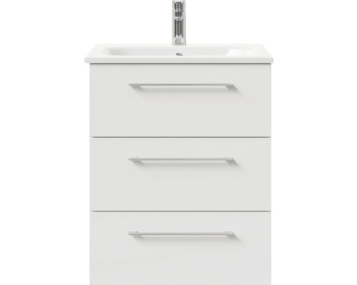 Pelipal Sunline 121 badkamermeubelset, BxHxD 61 x 74 x 46 cm, hoogglans witte fronten, met mineraalstenen wastafel en badmeubel met 3 laden