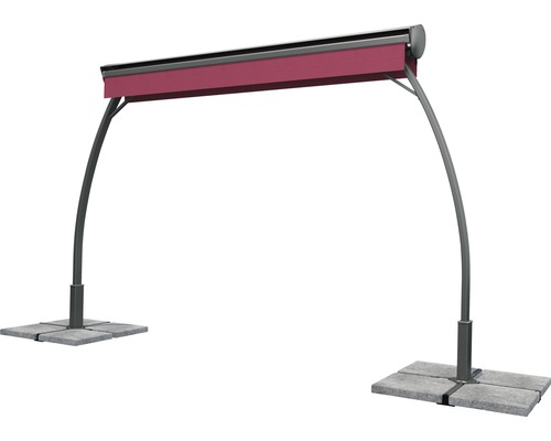 Vrijstaande zonnescherm Biella 3.95x3, effen bordeaux doek, frame RAL 7022 umbragrijs, inclusief motor en LED-verlichting