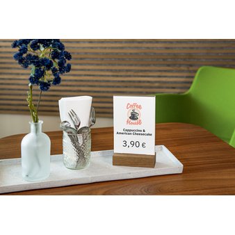 Présentoir de table avec socle en bois