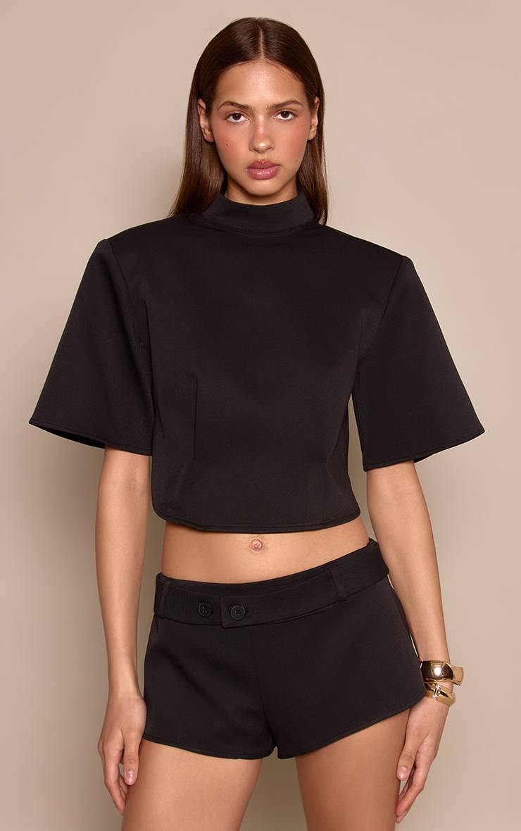 Noir Short Taille Basse À Détail Boutonné
