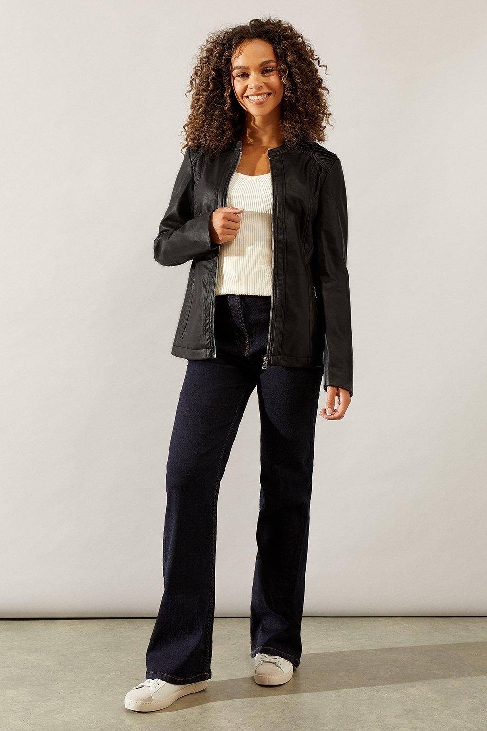 Wallis Veste en synthétique Noir avec Détails de Couture