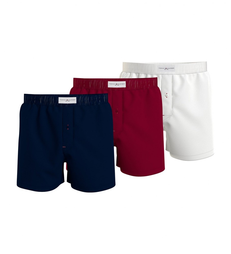 Conjunto de 3 cuecas boxer Tommy Hilfiger Established - Azul-marinho, Bordô, Branca