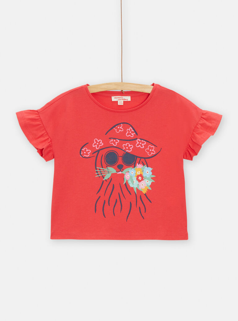 T-shirt animation chien avec fleurs pour fille