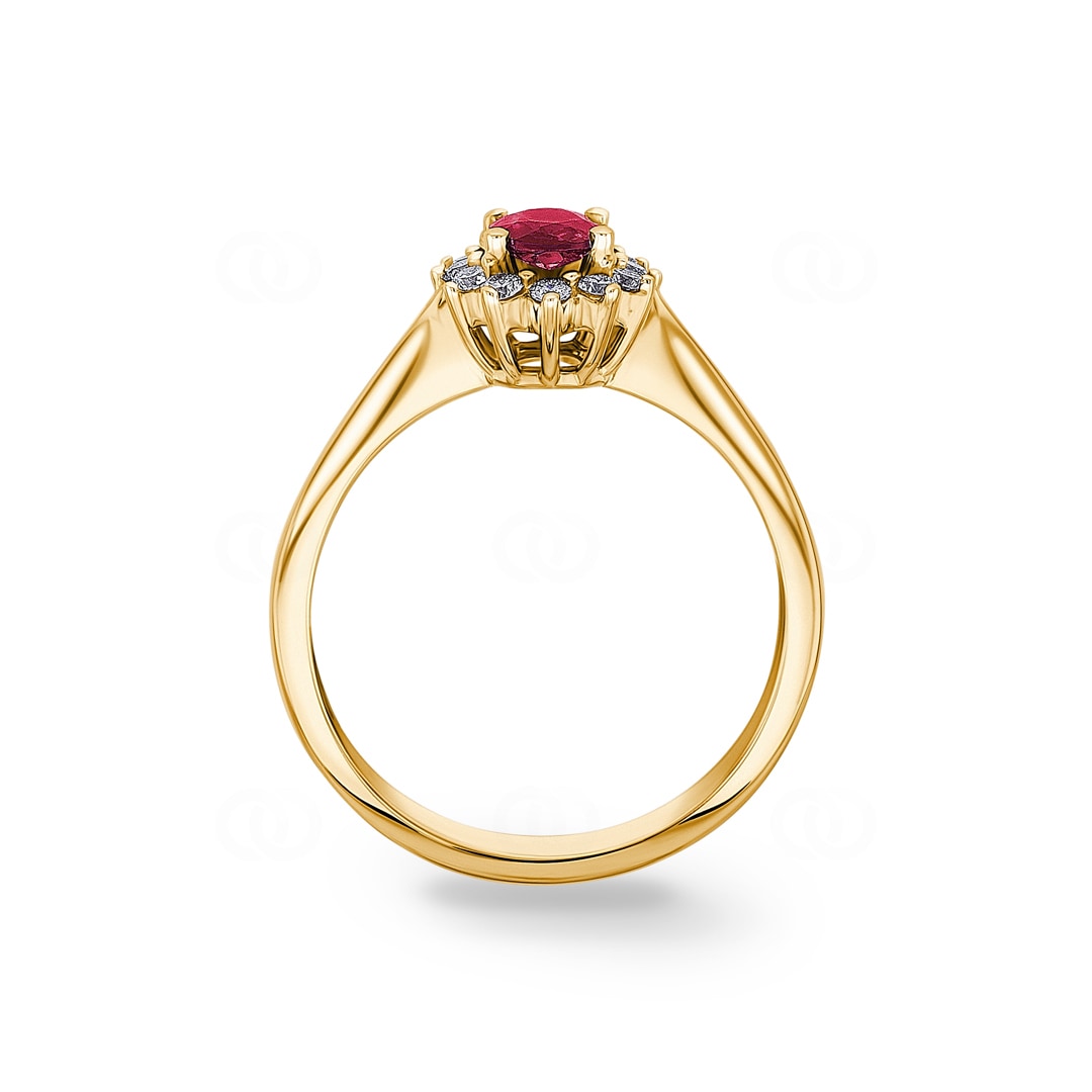 Damenring 750/18 K Gelbgold mit Diamanten 0.17 ct H/si & Rubin 0.78 ct