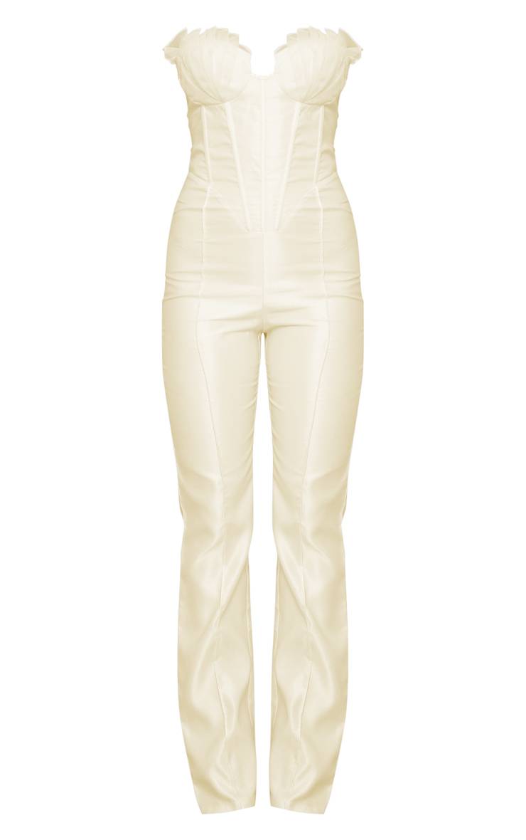 Crème Combinaison Bandeau Corset En Satin Avec Détail Coupe Organza