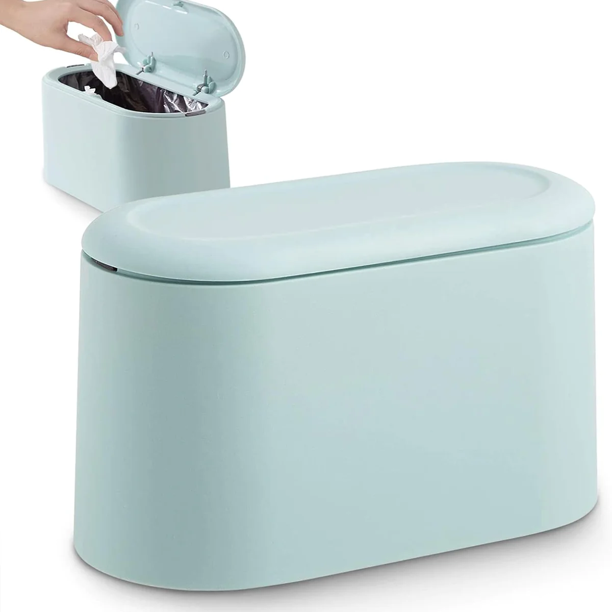Petite Poubelle de Table de 1,8L avec Couvercle à Bouton-Poussoir bleu