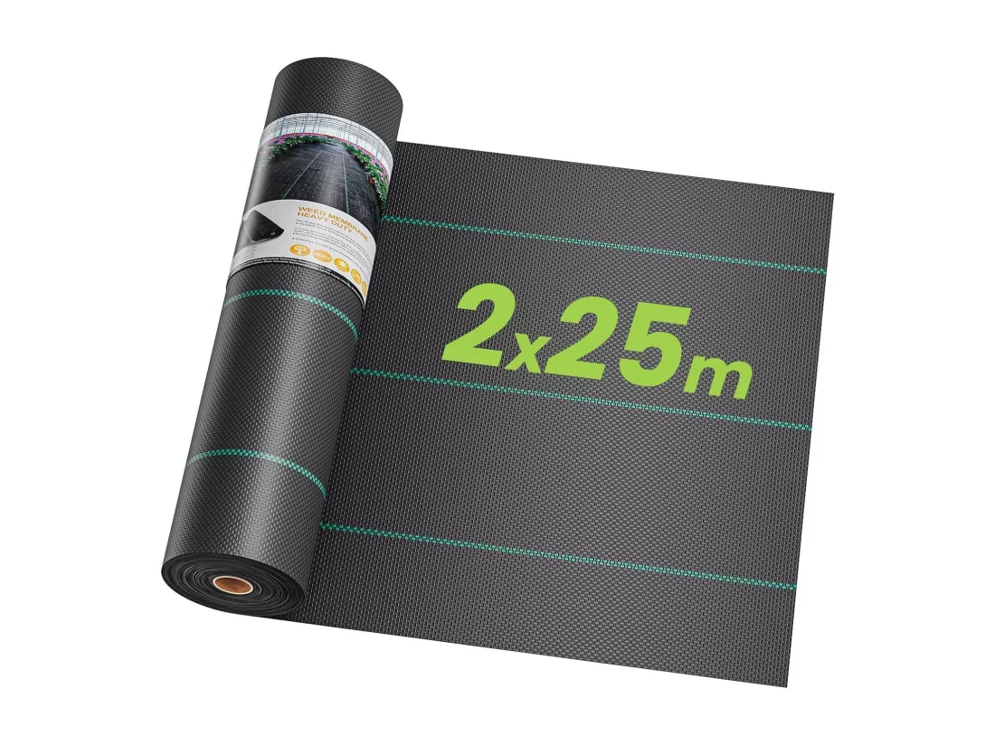 Toile de paillage pour serre, contrôle des mauvaises, désherbant, indéchirable perméable à l'eau anti UV - 2x25M