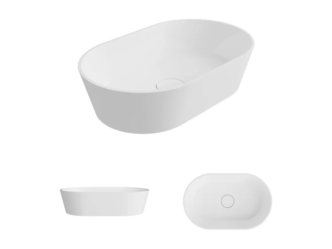 Vasque à poser KARIN - 75% Minéral Blanc Brillant Ovale 47*38*H16.6cm - LAVABERG