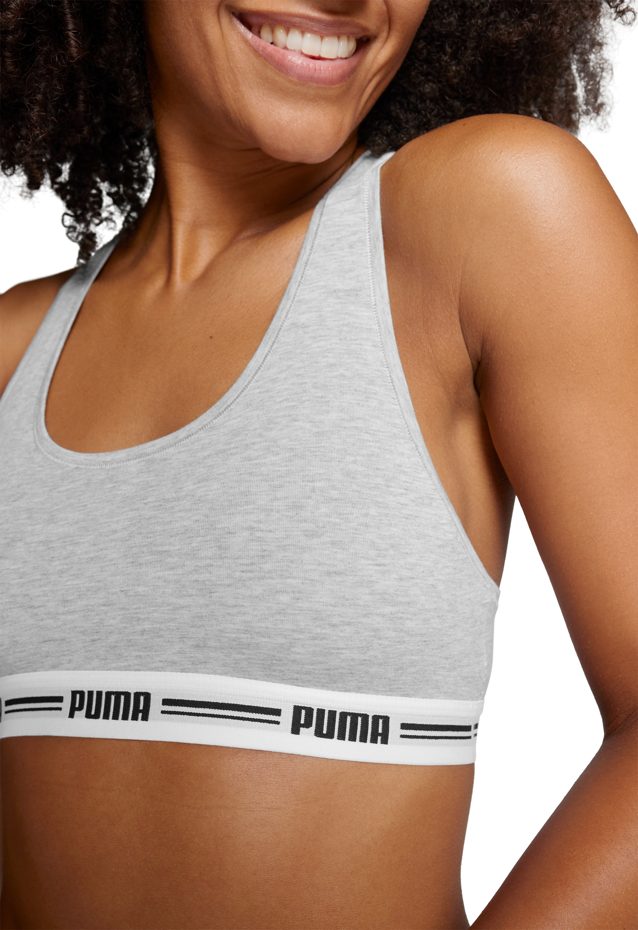 PUMA Sport-Bustier »PUMA WOMEN RACER BACK TOP 1P HANG«, Racerback-Rücken, Logo-Unterbrustband, ohne Bügel, elastisch