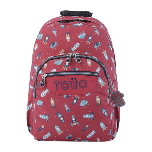 Mochila escolar Totto adaptável a carrinhos, estampa de foguete em aquarela