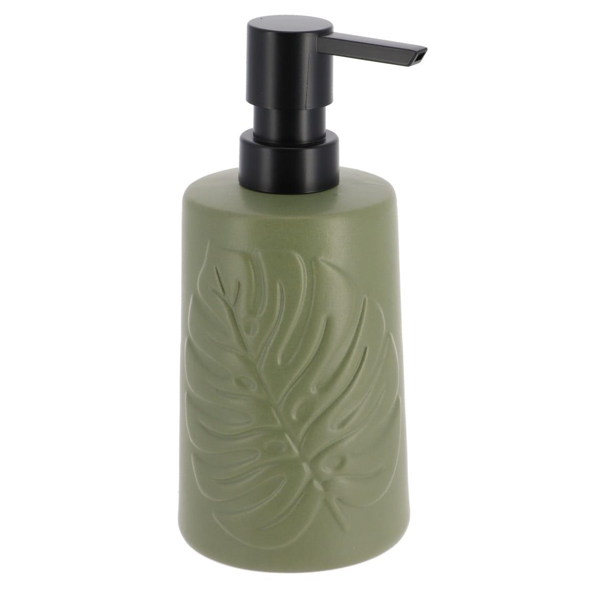 DISTRIBUTEUR A SAVON GRES ROND DECOR FEUILLE 430ML KAKI
