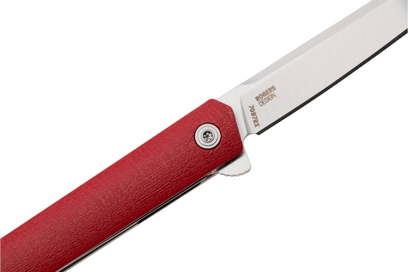 CRKT CEO Flipper 7097RX, Satin AUS-8, Red GRN zakmes, Richard Rogers design