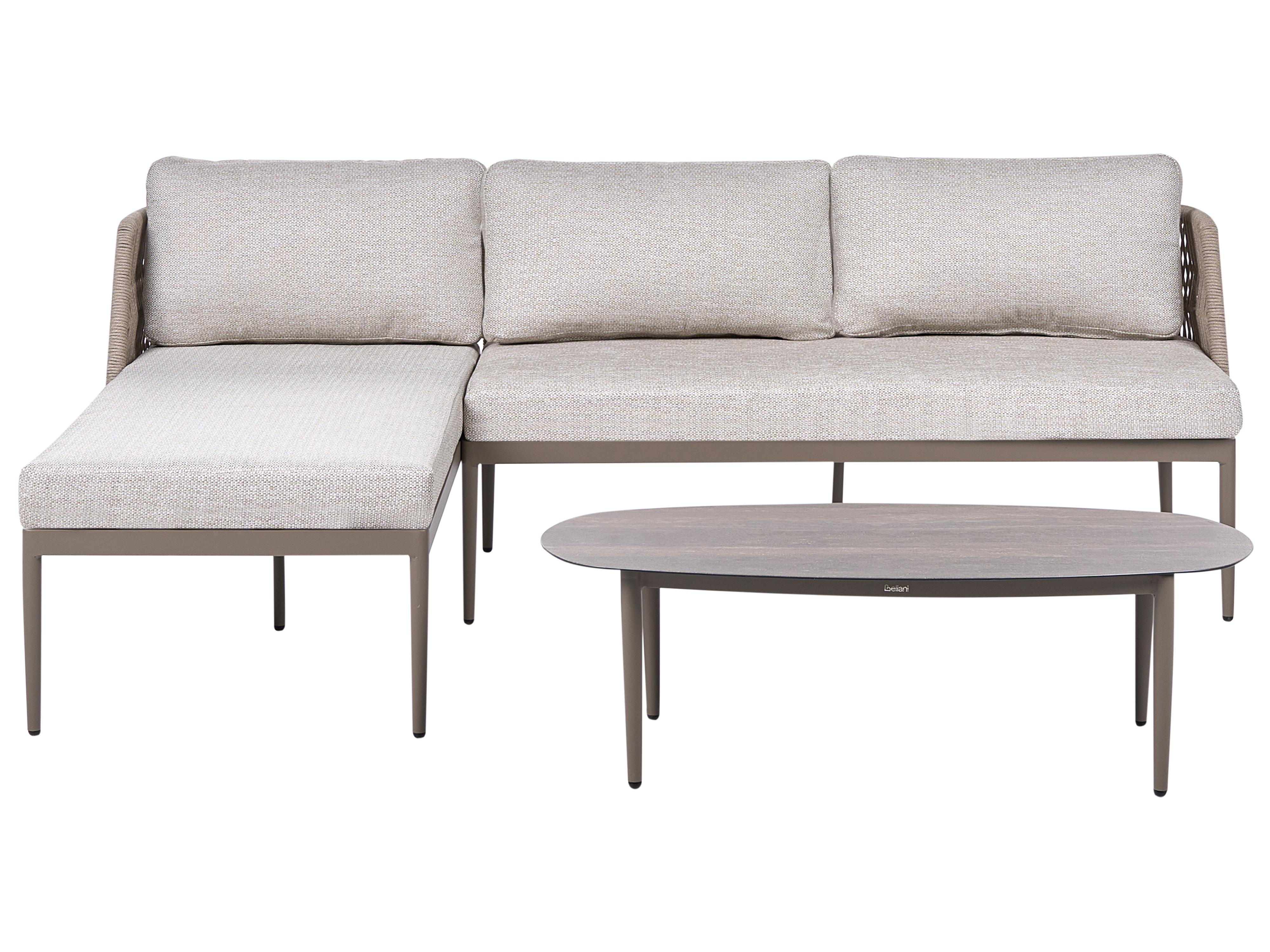 Tuin hoekloungeset met tafel 3-zits LEFFE rechtszijdig Metaal Beige