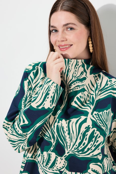Maxi-Sweatkleid, Blätter, Wasserfall-Ausschnitt, Langarm