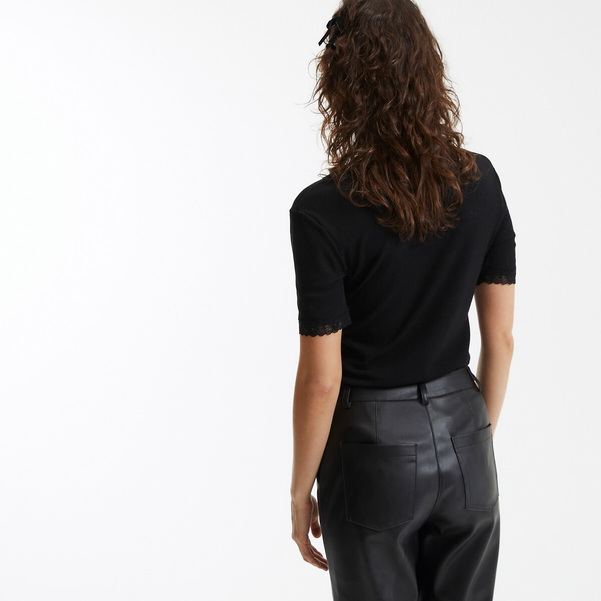 COLEÇÃO LA REDOUTE<br>Camiseta com gola redonda e detalhe em renda, mangas curtas