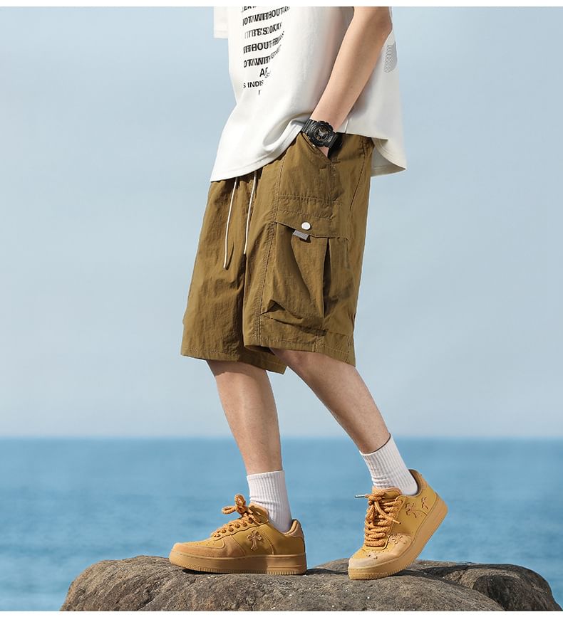 Soulcity - Effen cargoshorts met trekkoordtaille