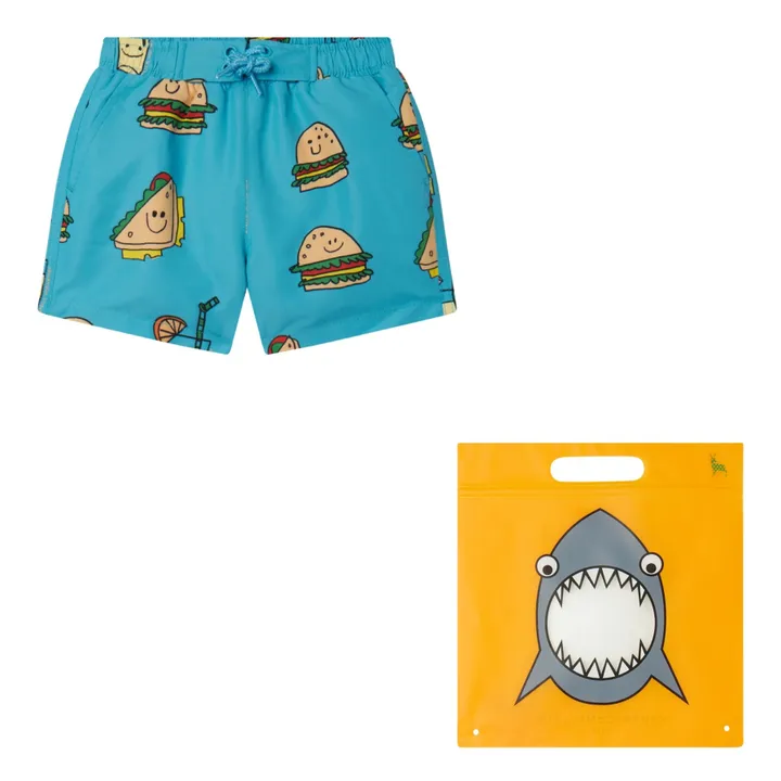 Stella McCartney Kids Short de Bain Burger | Bleu turquoise