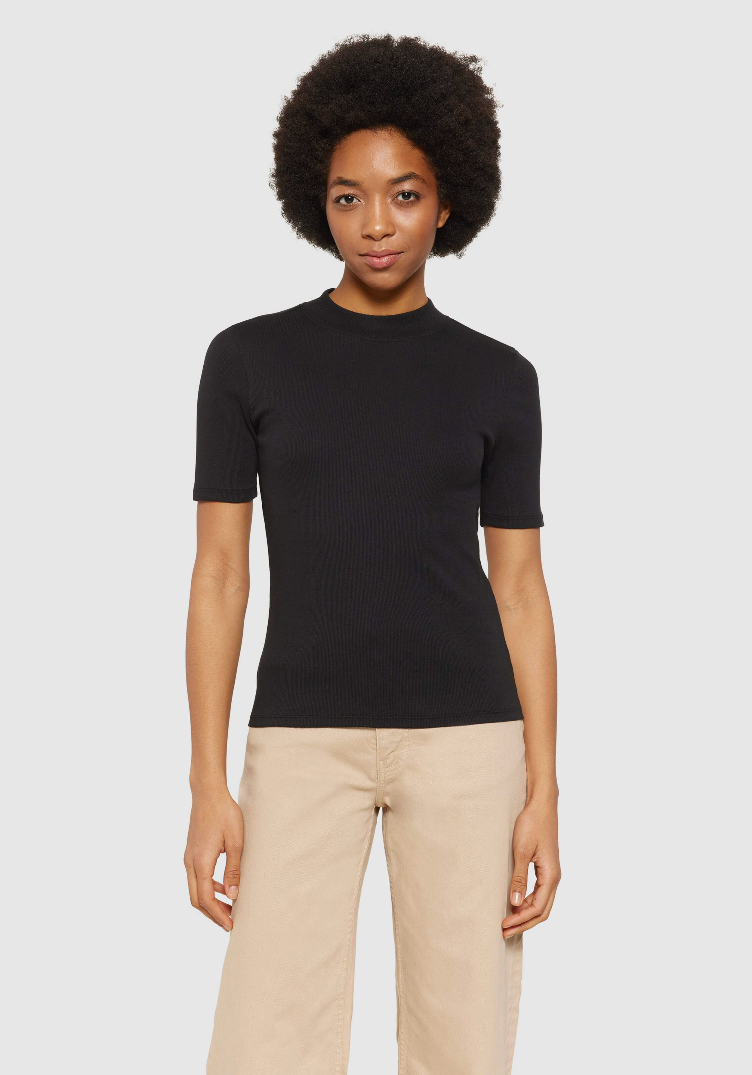 Knowledge Cotton Apparel T-Shirt Rib High Neck Black Jet