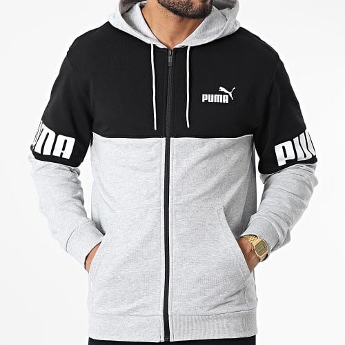 Sweat Zippé Capuche Puma Power 849842 Gris Chiné Noir