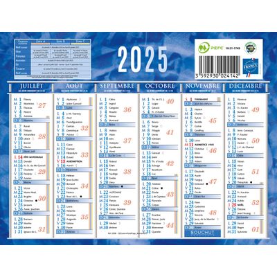 Calendrier bancaire année civile BOUCHUT 