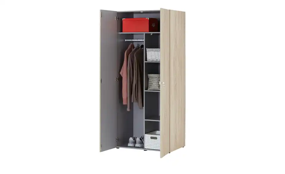 Kleiderschrank Multischrank-System 80 cm Eiche sägerau (Nachbildung)