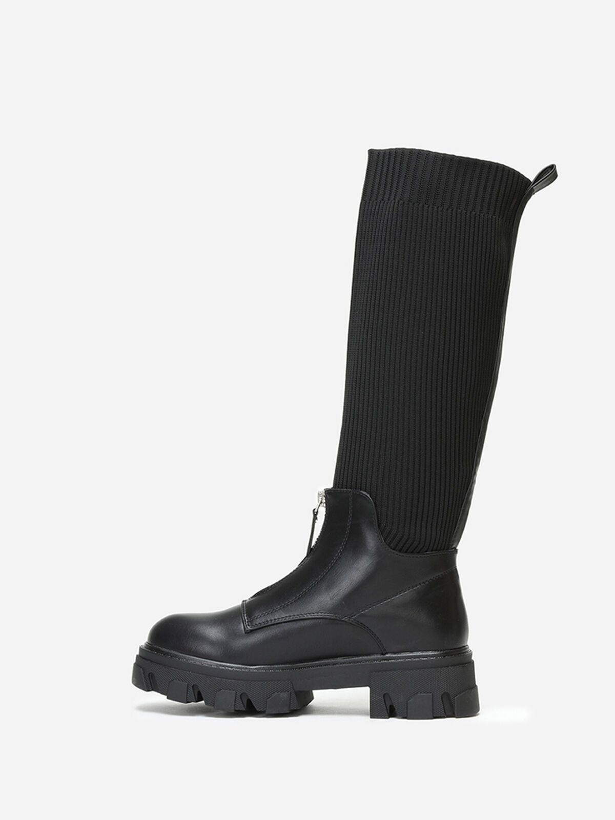 Bottes chaussettes zippées devant- Noir