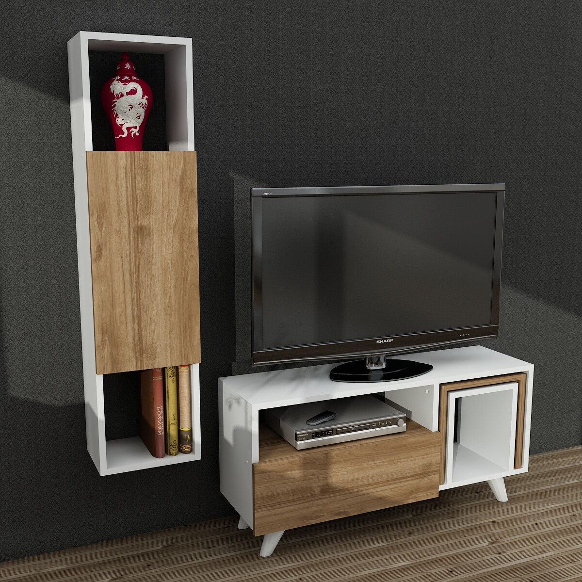 Wohnwand Novella K24 Weiß Walnuss