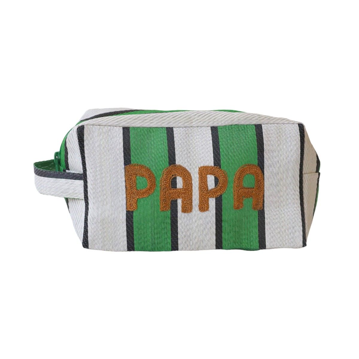 Trousse rayée verte broderie Papa - Copacabana party ! Pondie Chérie