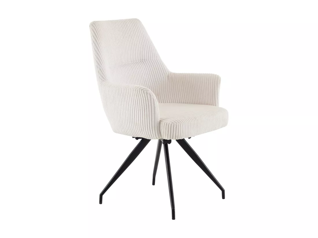 Lot de 2 chaises pivotantes avec accoudoirs en velours côtelé et métal noir - Crème - VASKIA