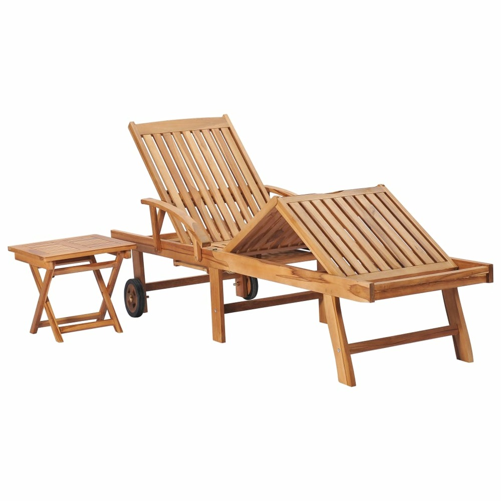 Transat chaise longue bain de soleil lit de jardin terrasse meuble d'extérieur avec table et coussin bois de teck solide 02_0