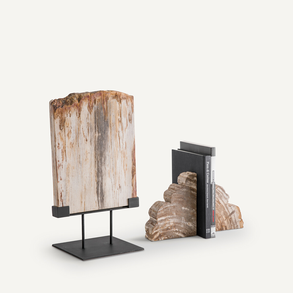 AM.PM<br>Conjunto de 2 suportes para livros em madeira petrificada, Kayu