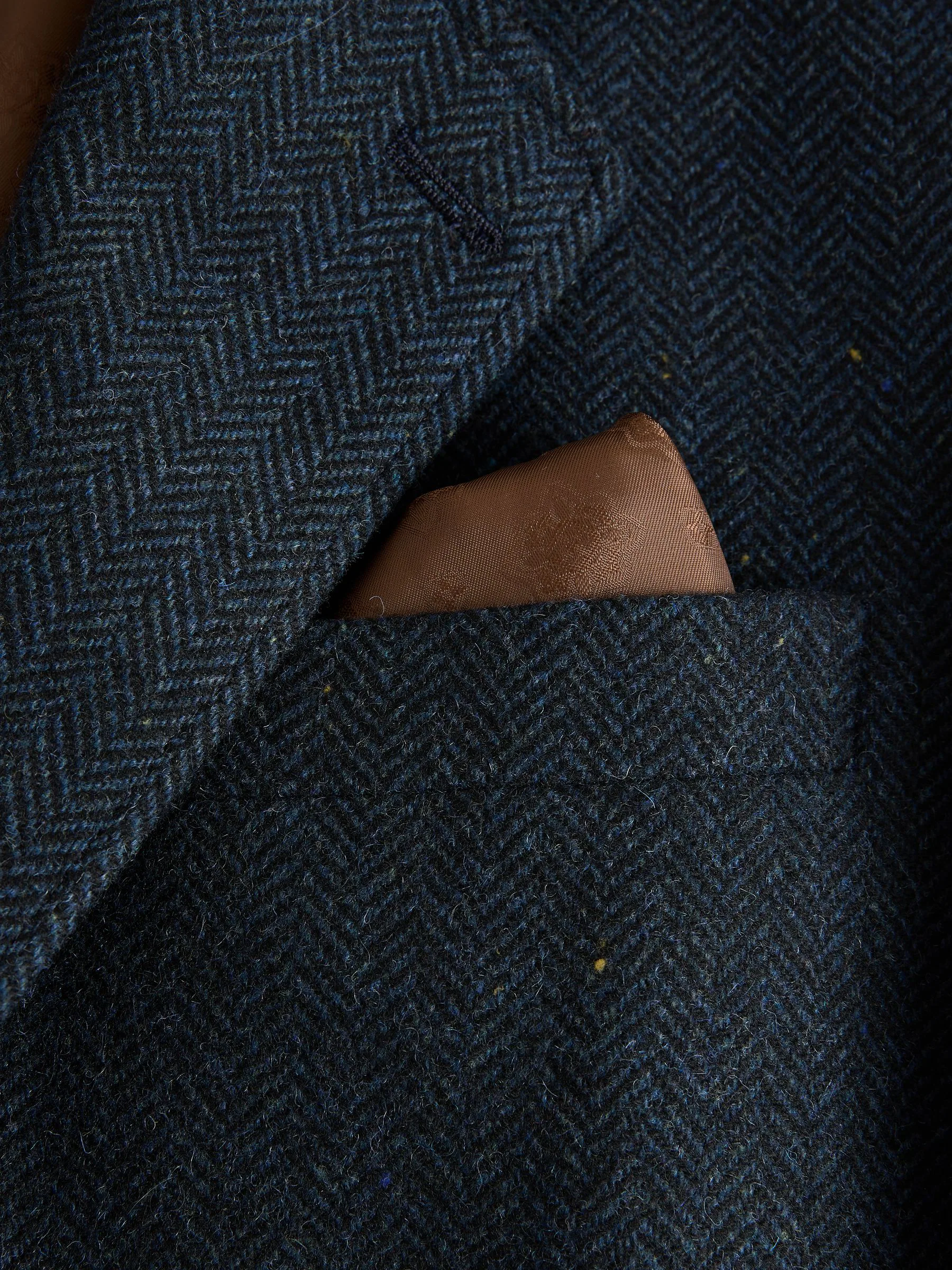 Donkerblauw - Slim Fit Herringbone Wool Blend Suit Jacket
