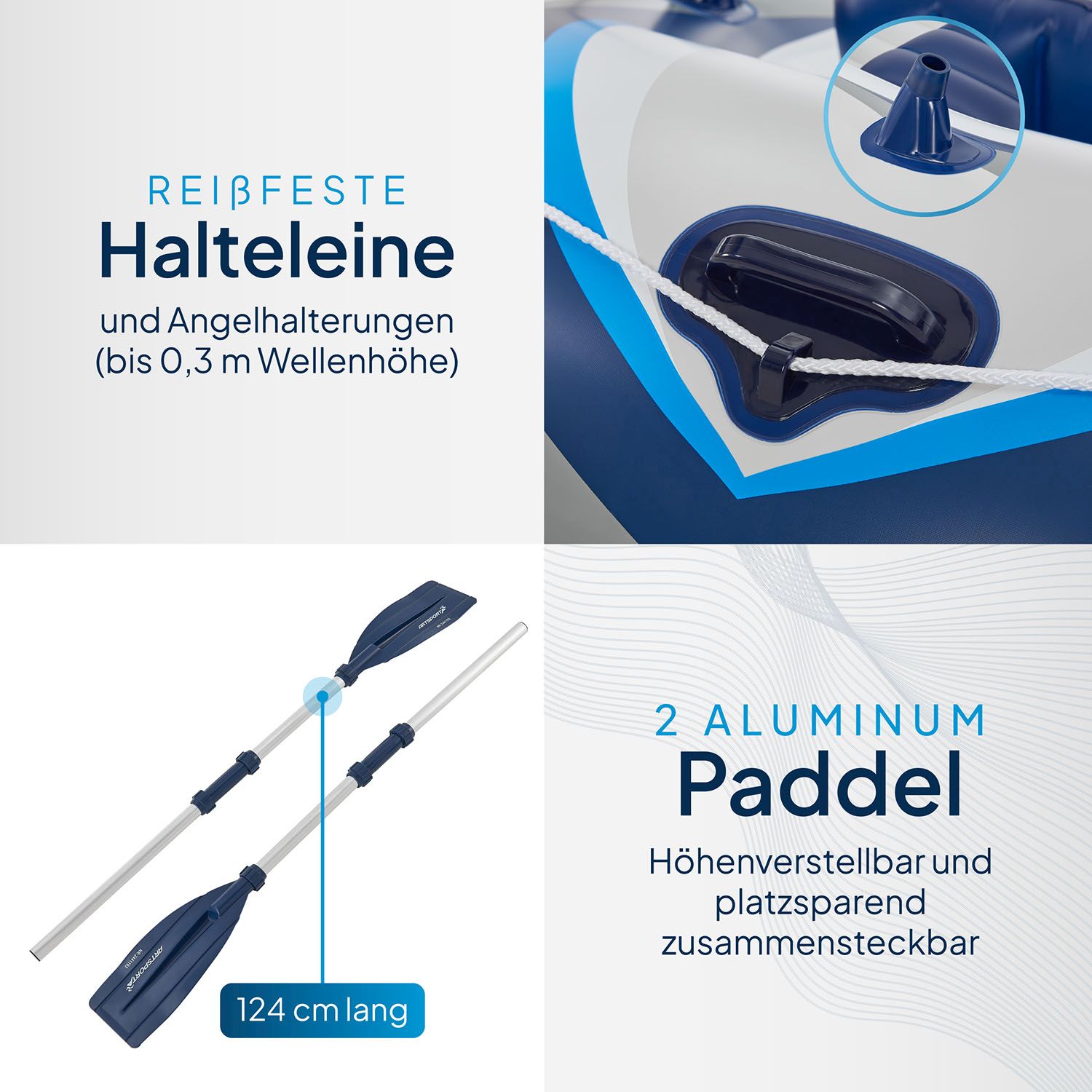 ArtSport Schlauchboot 322 cm für 4 Personen - Paddelboot aufblasbar mit 2 Sitzbänken & Zubehör