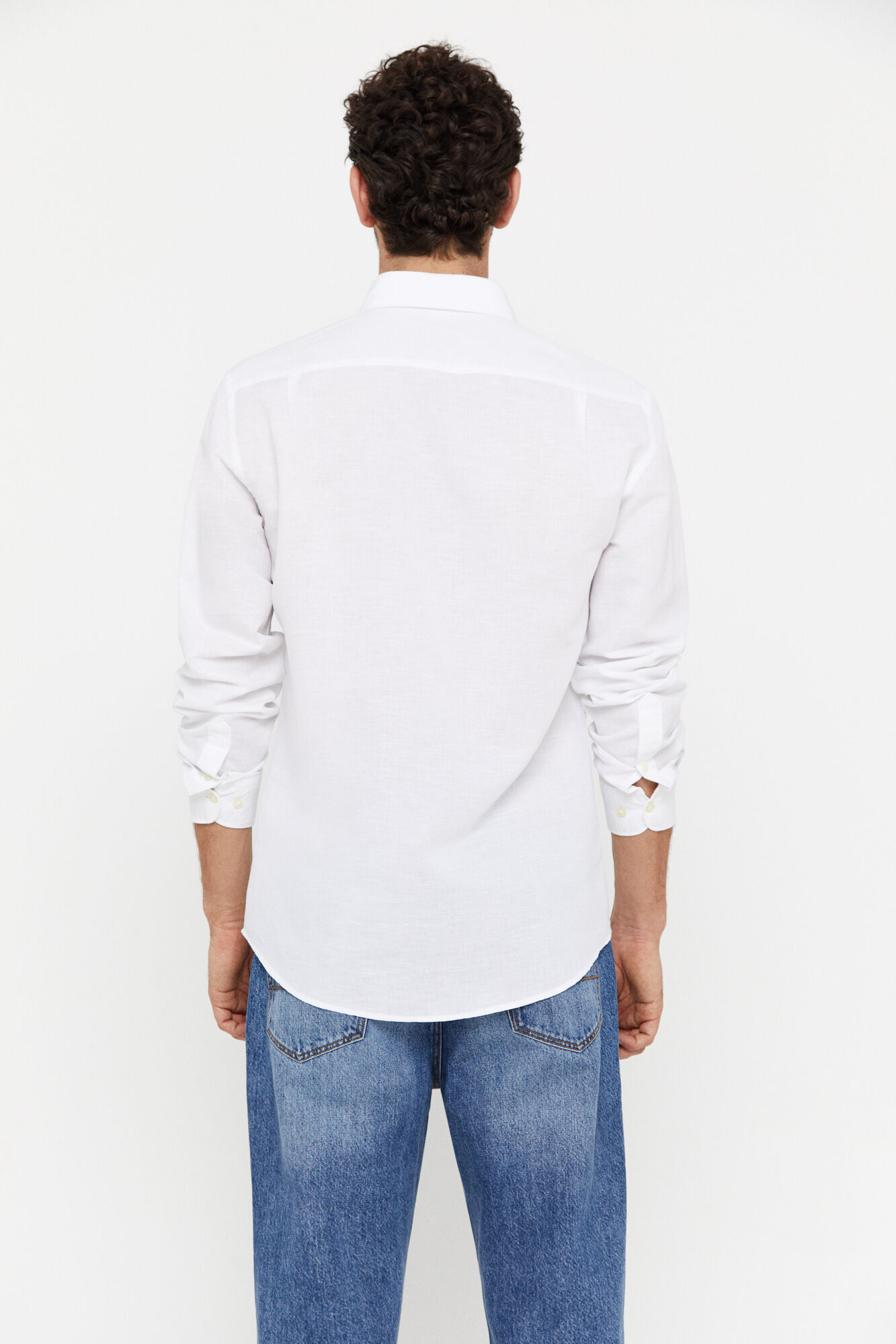 Camisa lisa de linho e algodão - Branca