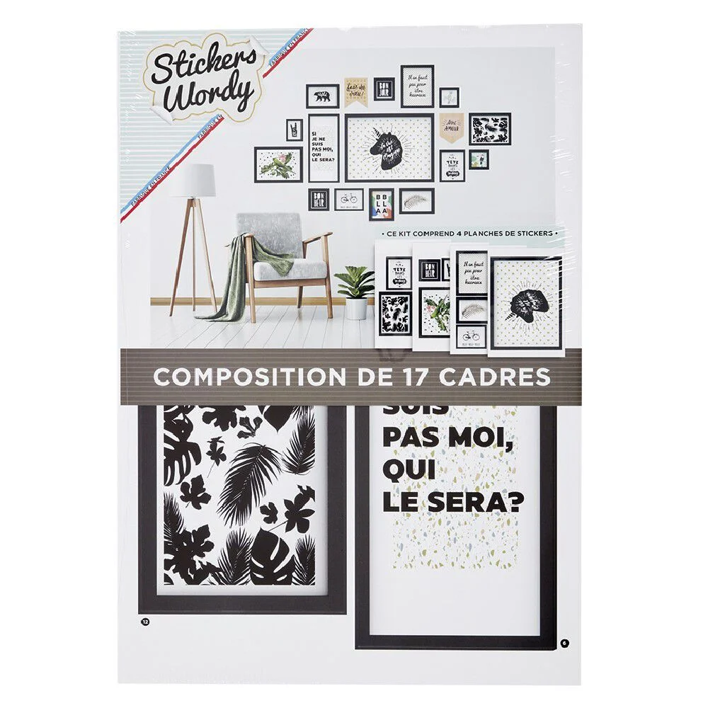 Kit 17 stickers déco effet cadre noir