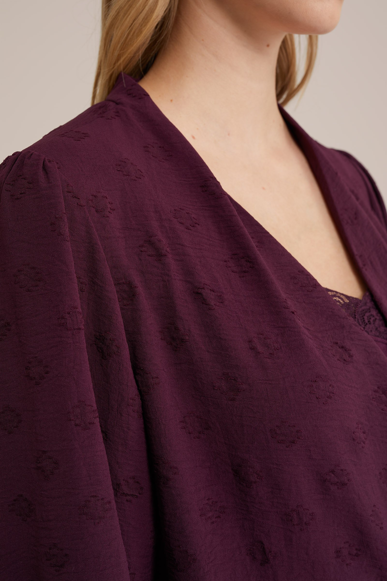 overslagblouse met dessin WE Fashion Donkerpaars