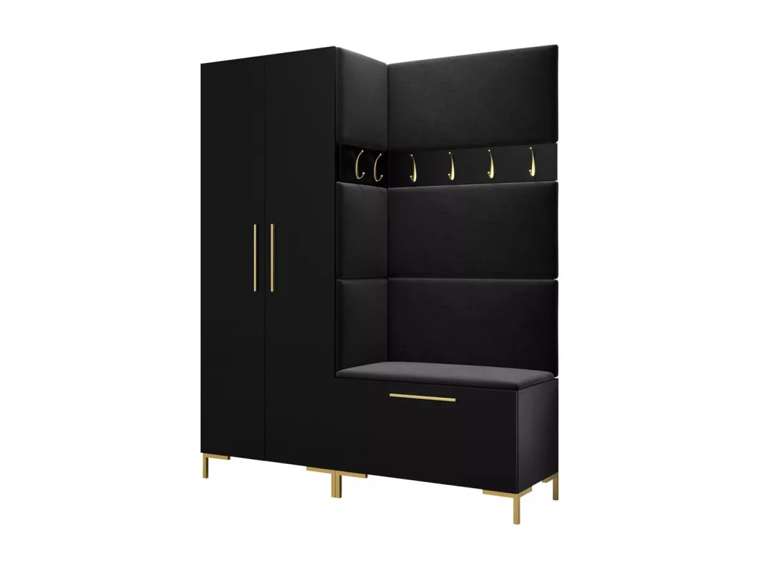 Meuble d'entrée Tivsoa 100, 196x158x44cm, Noir, Stratifié|Tapisserie, À suspendre|À poser