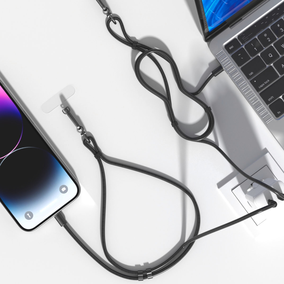 4smarts USB-Kabel »USB-C Handykette Necklace PhonoLace, schwarz« USB-C 100 cm Unterstützt bis zu 60 W PD und 480 Mbps