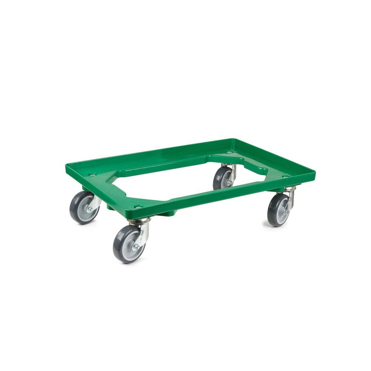 PROREGAL Voordeelset 2x Transportwagens voor Euroboxen 60 x 40 cm met Rubberen Wielen, Groen, Open Dek, 2 Zwenkwielen en 2 Remwielen, Draagvermogen 300 kg