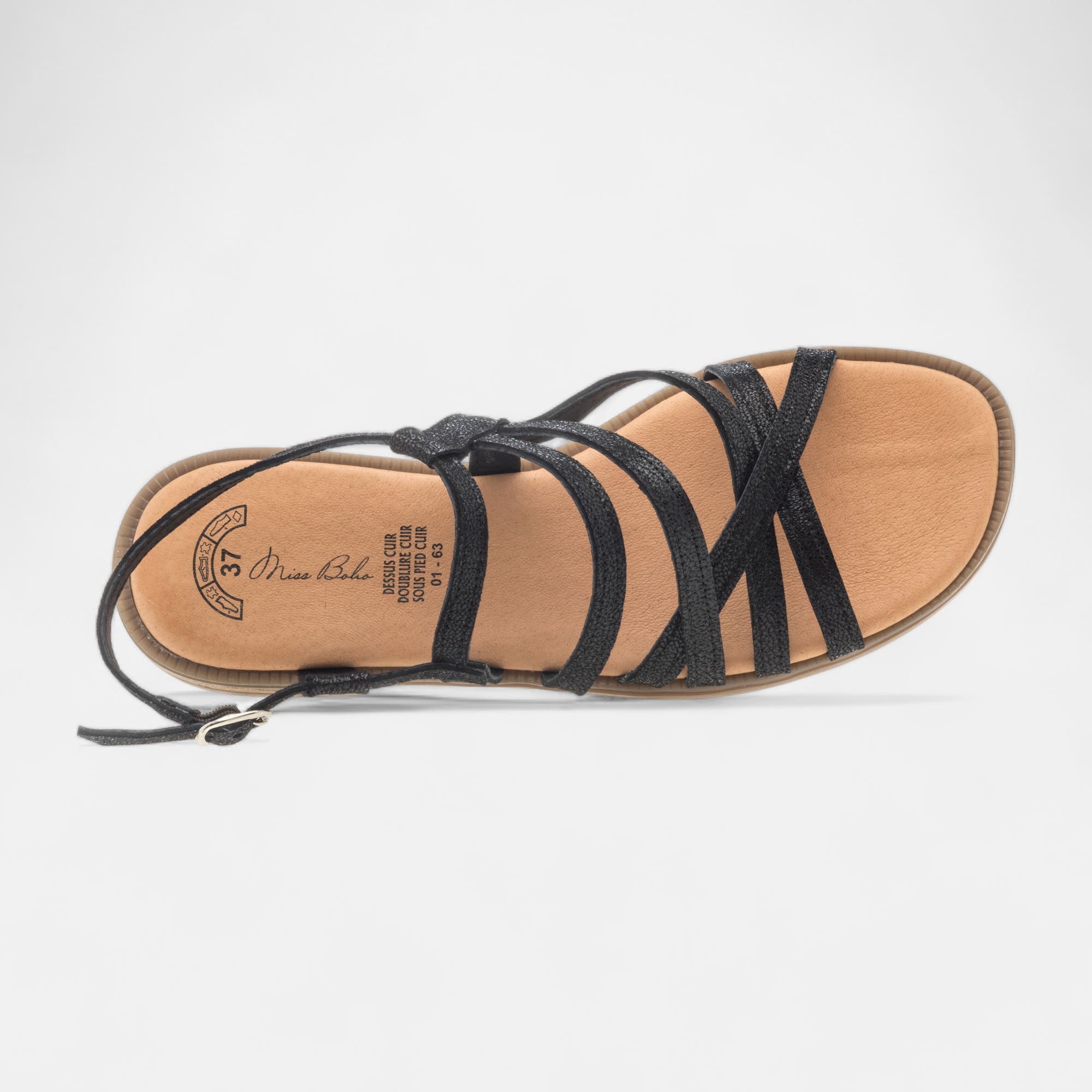 Nu-pieds Femme en cuir noir