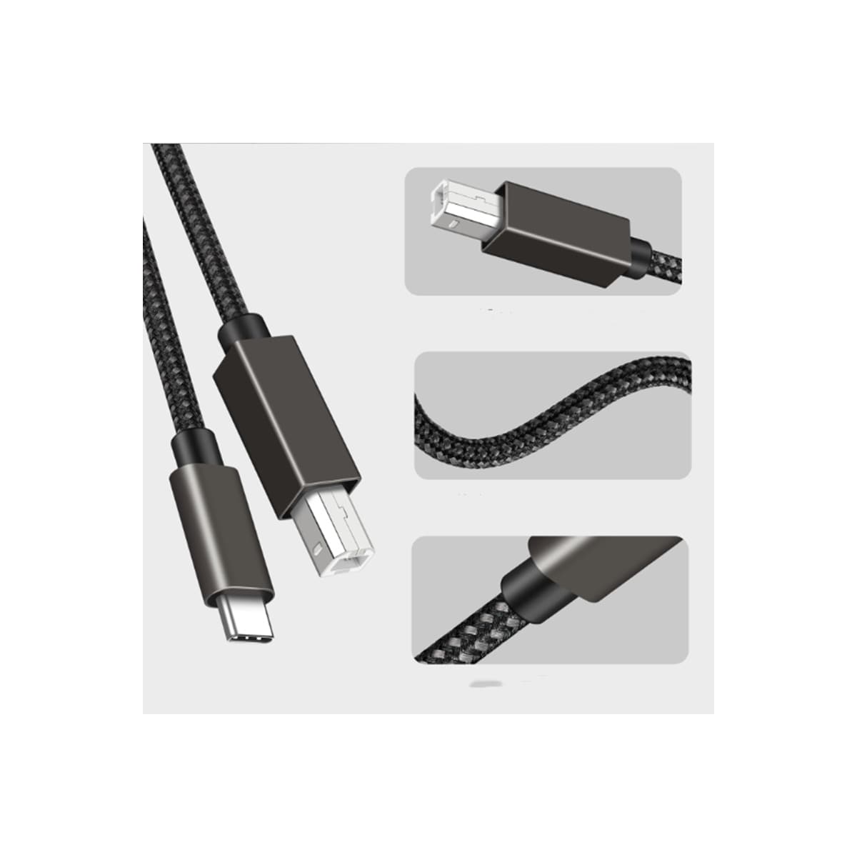 USB-B til USB-C kabel til skriver Sort 2 m