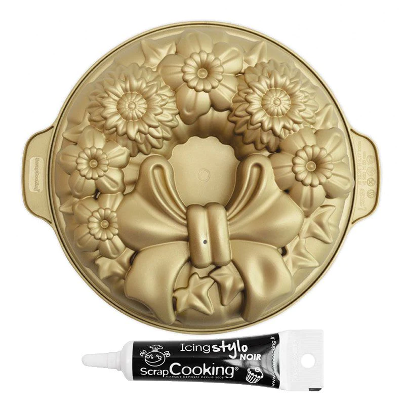 Moule à gâteau silicone couronne + Stylo de glaçage noir Scrapcooking