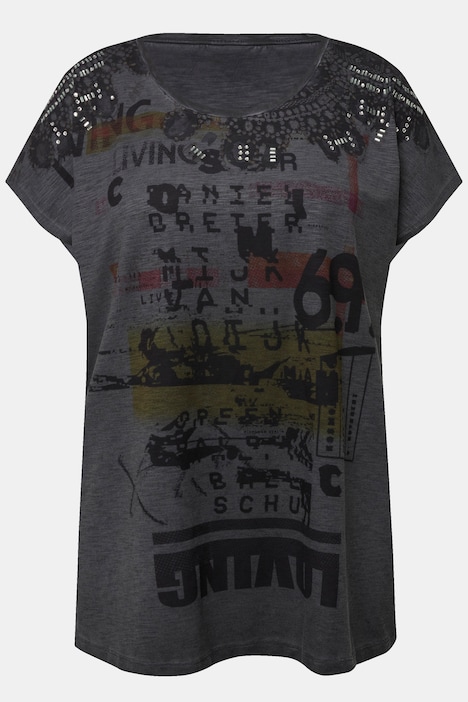 T-Shirt, oversized, Schrift-Motiv, Rundhalsausschnitt, überschnittene Schultern