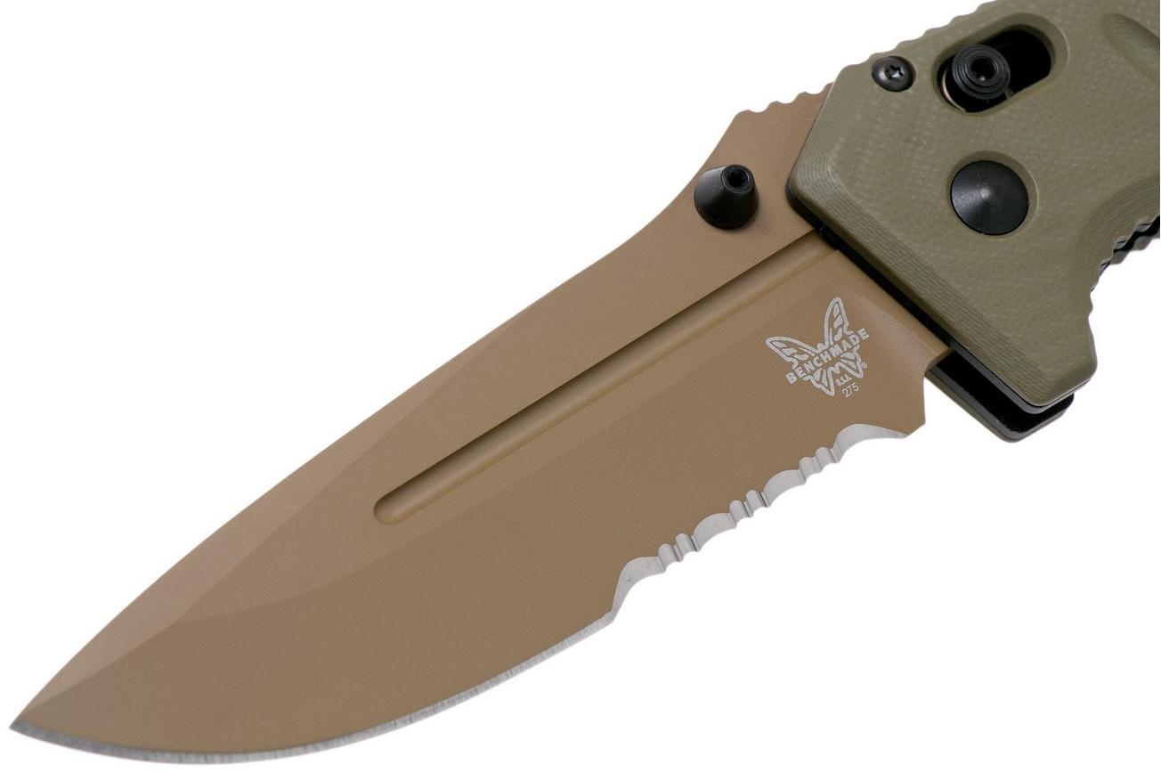 Benchmade 275SFE-2 Sibert Adamas OD Green G10, Flat Earth Serrated zakmes, Shane Sibert design