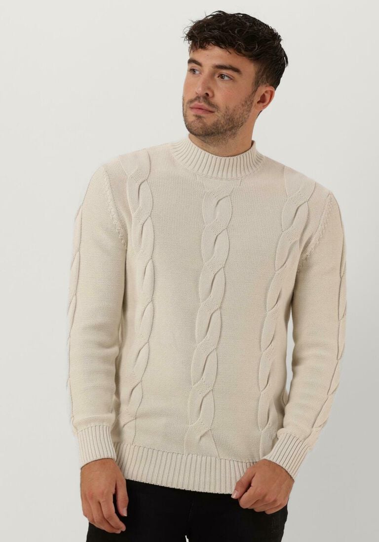 PUREWHITE gebroken wit purewhite trui mockneck knit with cable details