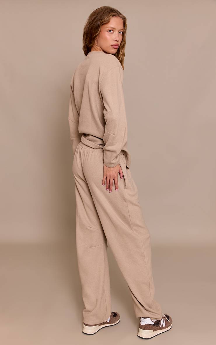 Taupe Pantalon Droit À Pinces En Côtes Brossées