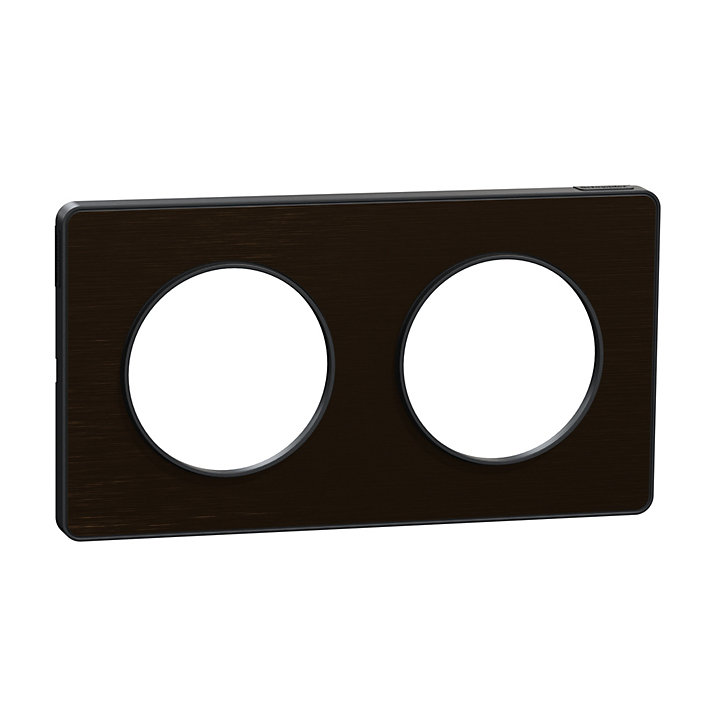 Plaque de finition double Schneider Electric Odace Touch bronze brossé liseré gris anthracite