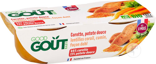 Good Goût Carottes Patate Douce Lentilles Corail Façon Dahl 2x190g