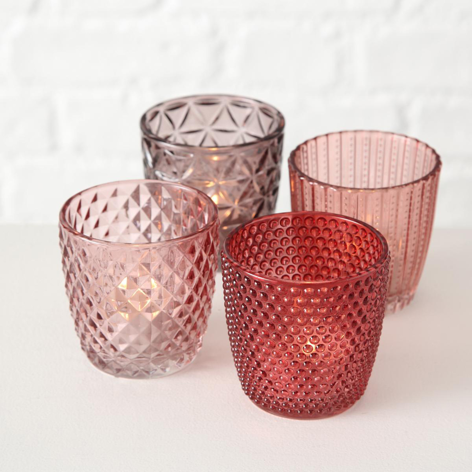 4-teiliges Windlicht-Set - rosa-rot - 7,5 cm