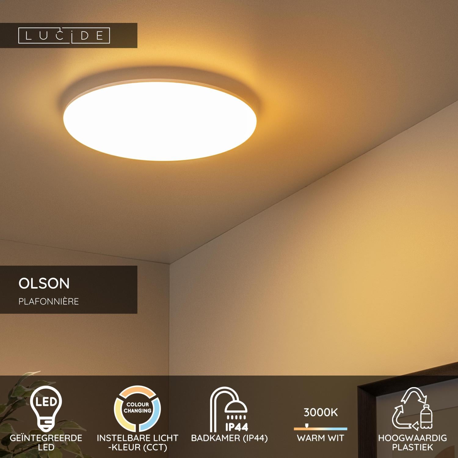 Lucide OLSON PlafonniÃ¨re - Opaal